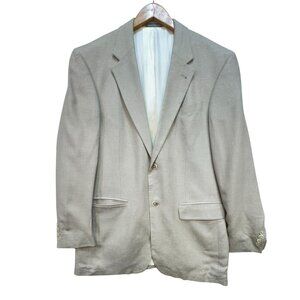 Oscar De La Renta Mens Blazer Coat Jacket Size 43L Beige Double Button Formal